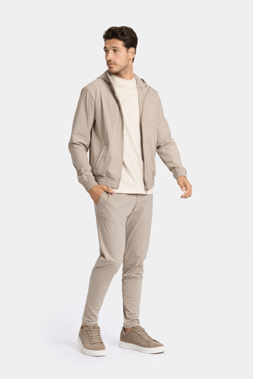 Light Beige Hooded Tech Suit