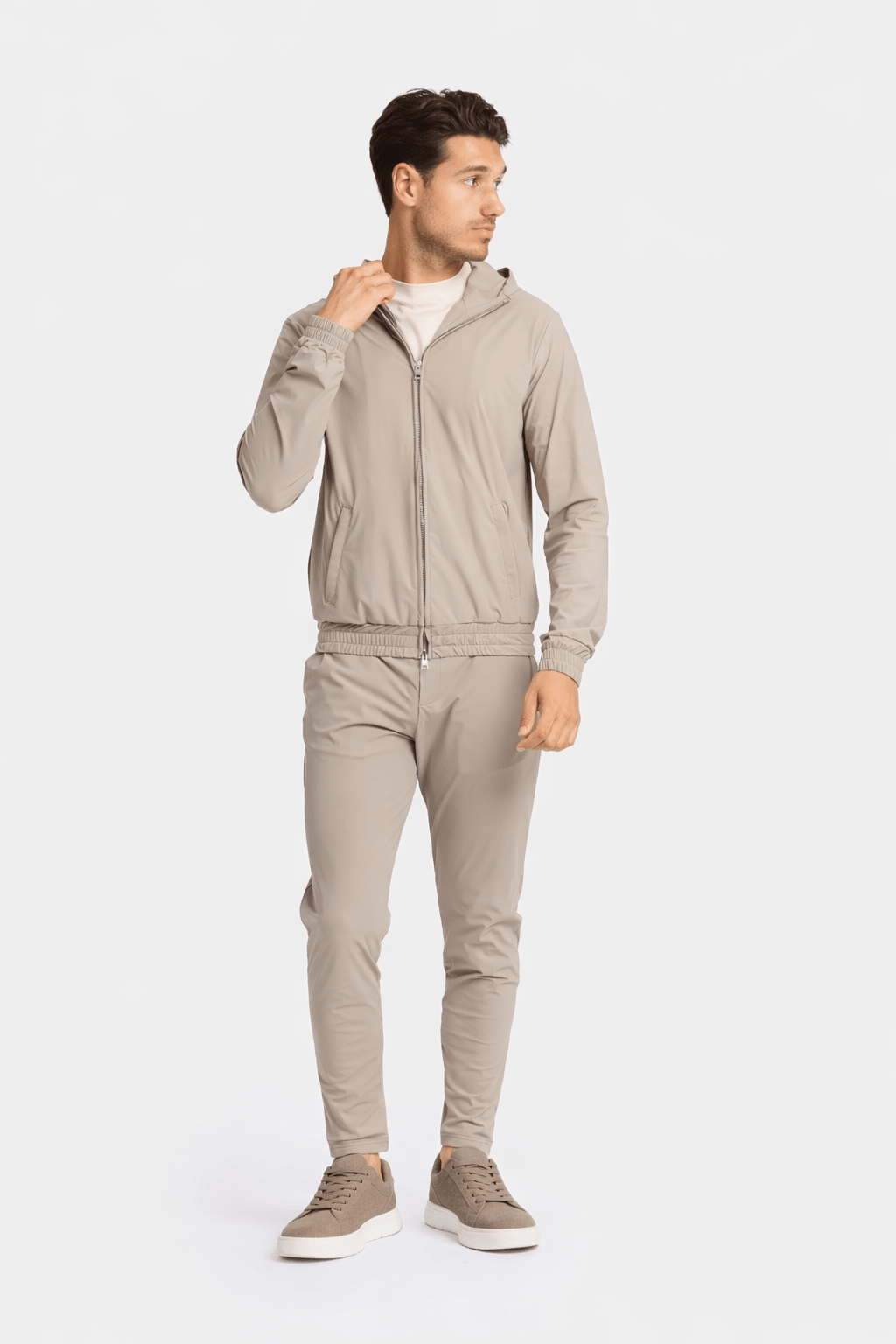 Light Beige Hooded Tech Suit